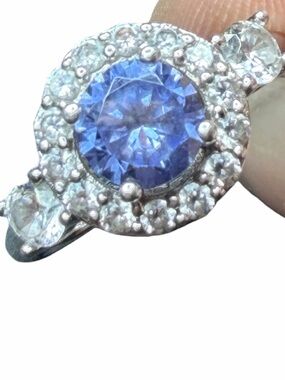 Sterling silver ring with light purple and clear CZ size 9